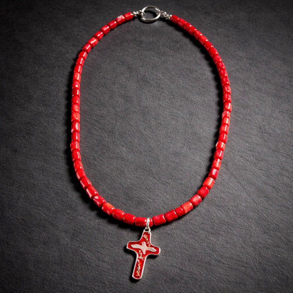 18" Red Coral Barrels with a Pendant from San Miguel