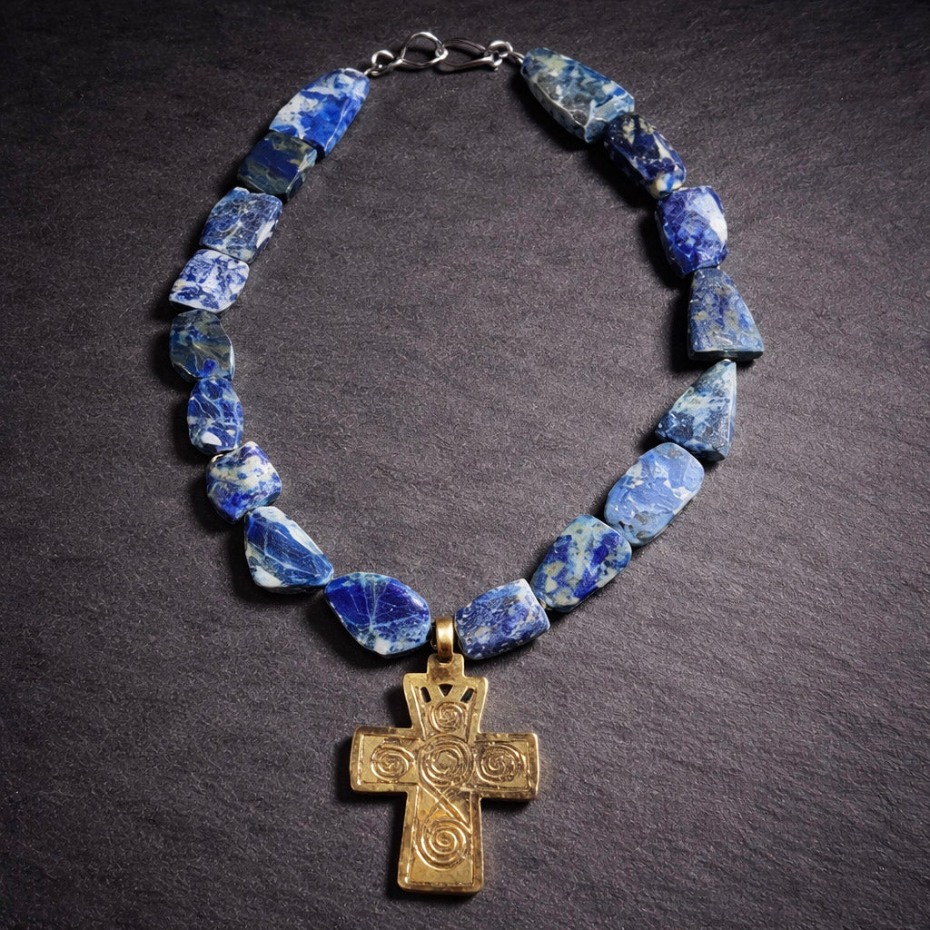 19" Lapis with a Large Brass Pendant