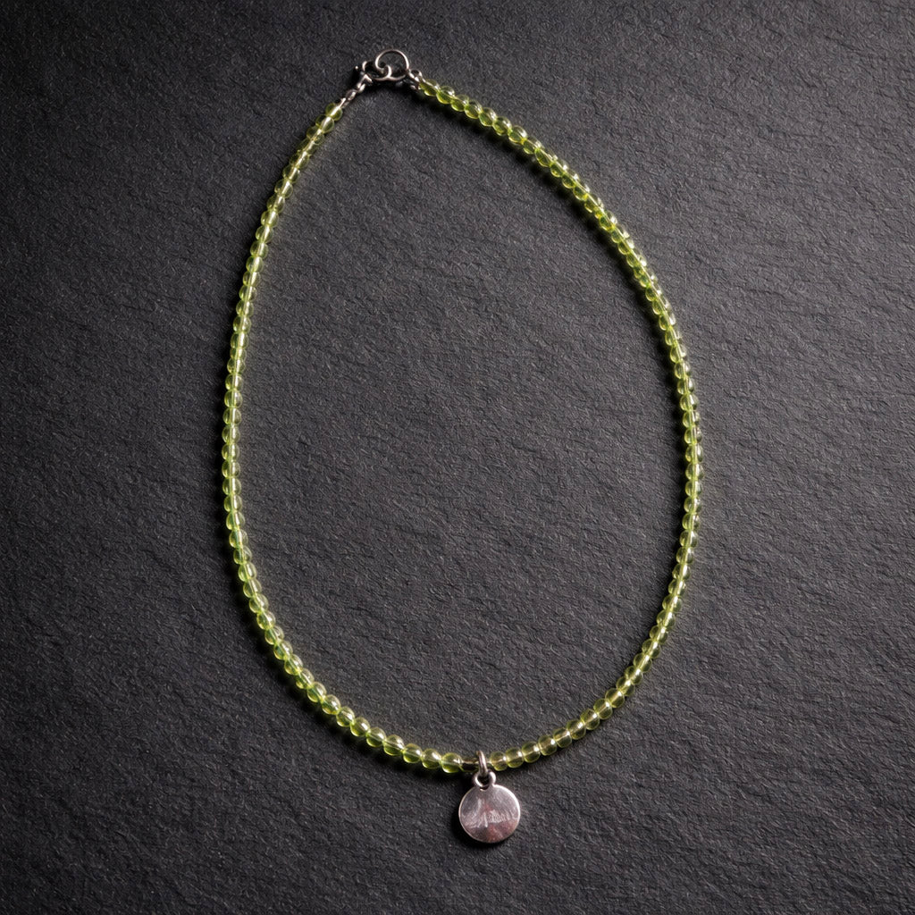 Green Peridot Bead Necklace with Silver Pendant
