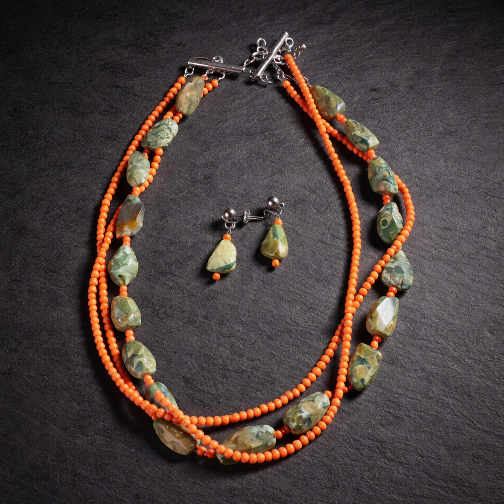 18" Triple Strand of Jasper with Matching Earrings