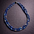 18" Lapis and Square Silver Beads