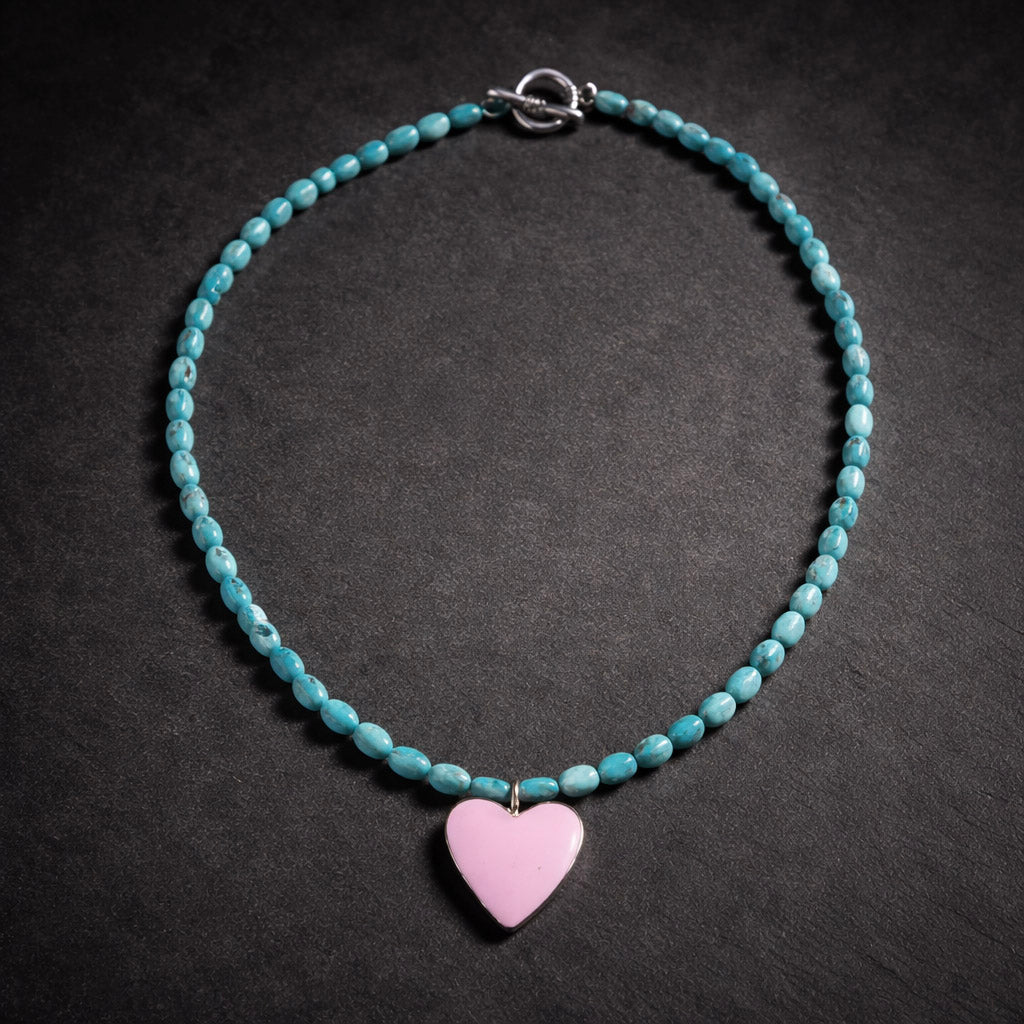 16" Turquoise with a Pink Heart
