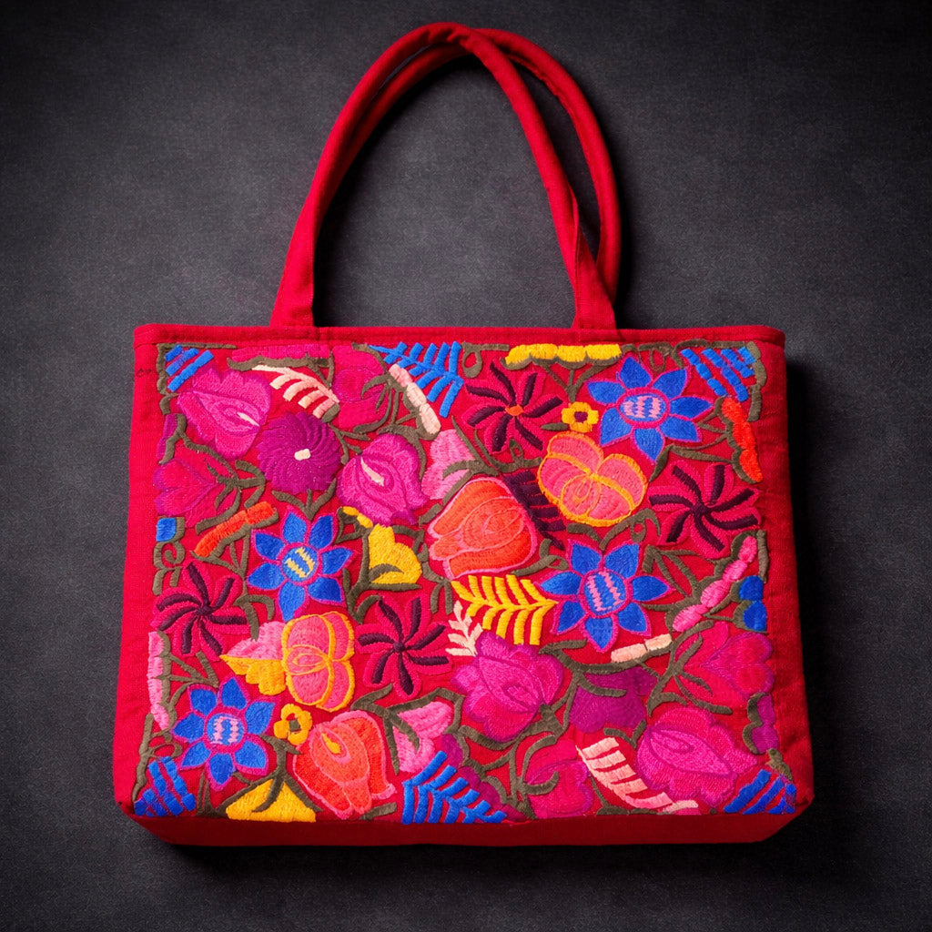18" Wide 14" Tall Embroidered Multi Colored Tote Bag from Mexico