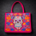 18" W by 14" Tall Embroidered Skull Tote Bag